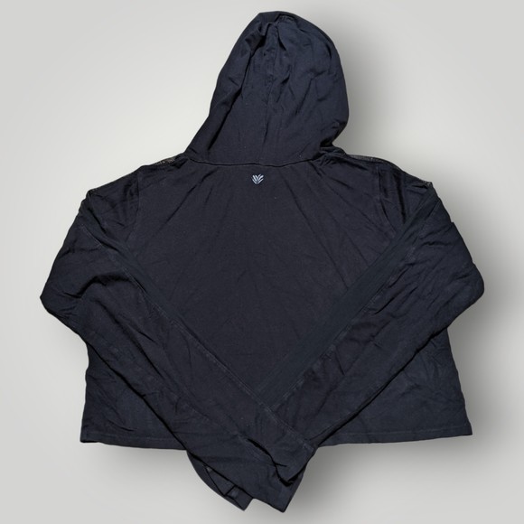 FOREVER 21 Cropped Hooded Sweatshirt Women's Size M BLACK STRETCH Hoodie - Picture 11 of 13